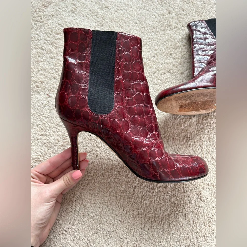 Kate Spade Katrina Burgundy Crocodile Alligator Boots